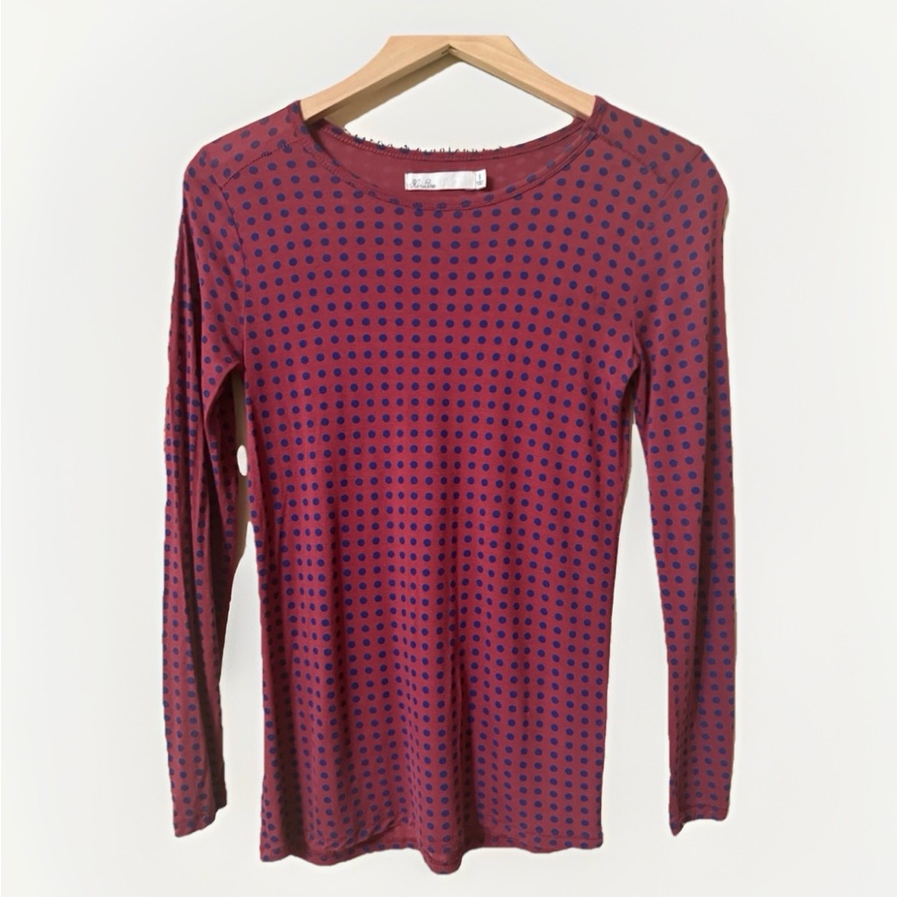 Madewell Hi-Line Rayon  Burgundy red with blue polka dots blouse